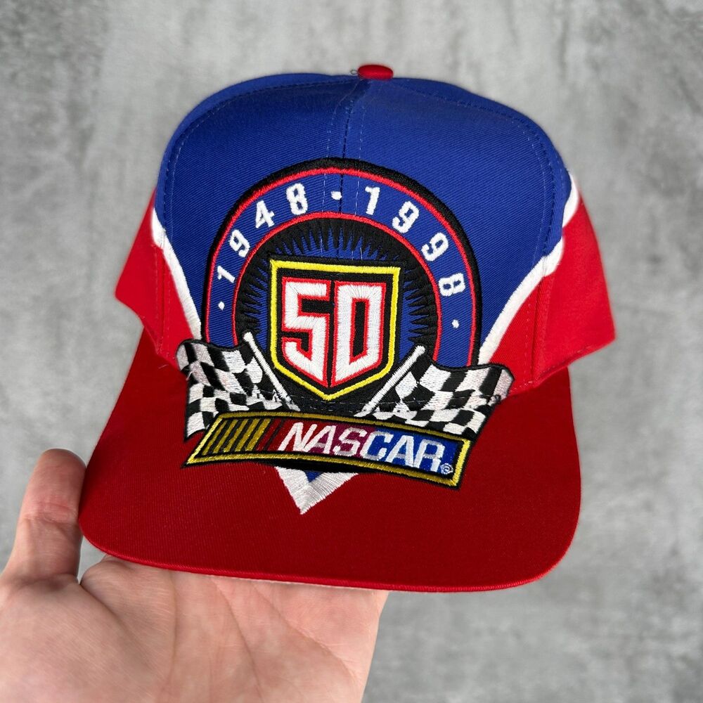 Vtg 90s Nascar Hat Snapback 1998 50th Anniversary Red White Blue Embroidered